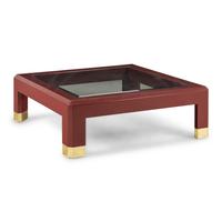 A Contemporary Lacquer, Glass and Chrome Low Table in the Style of Karl Springer