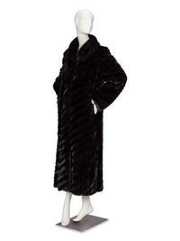 Diagonally-Pieced Ranch Mink Fur Coat