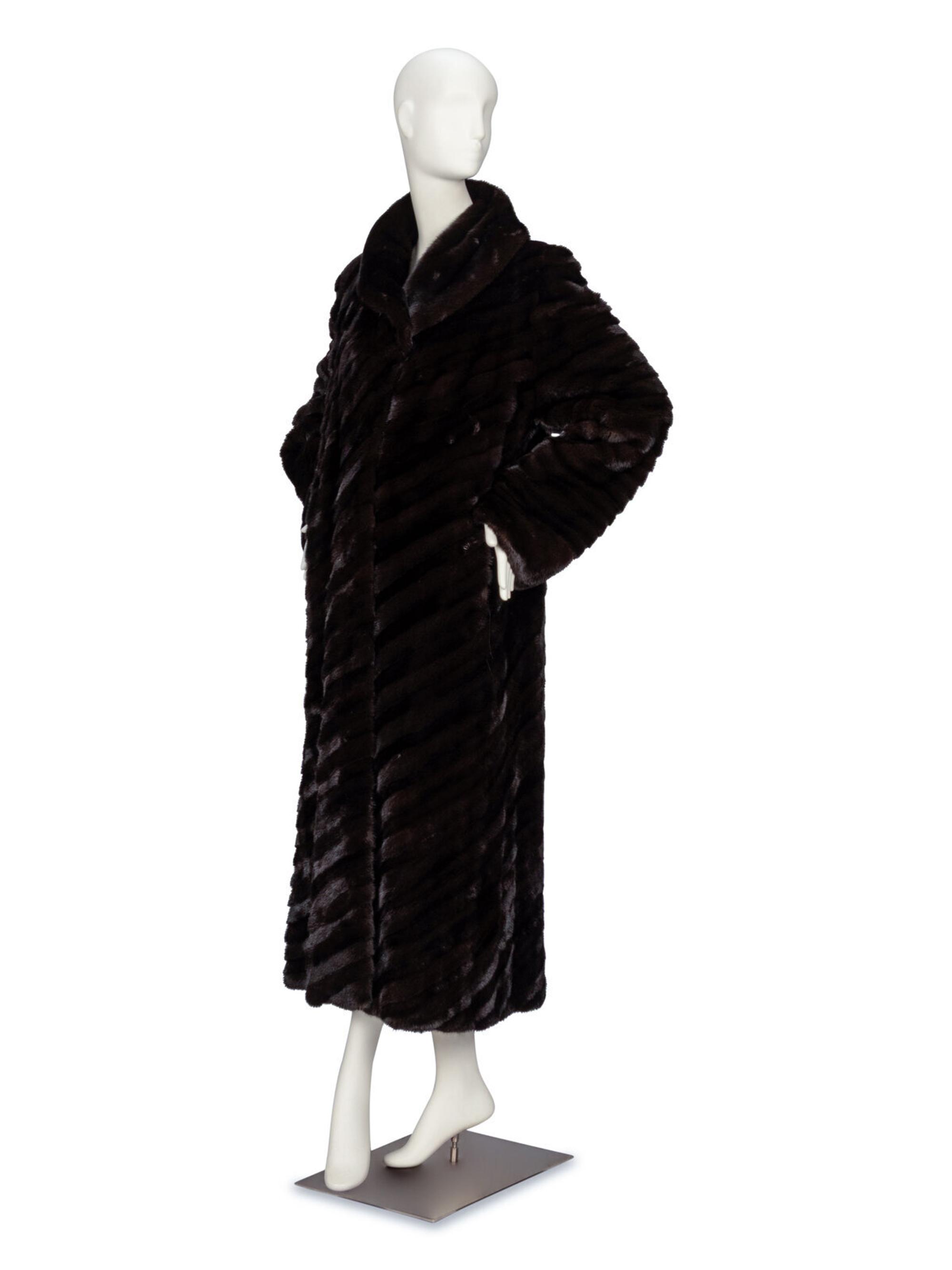 Diagonally-Pieced Ranch Mink Fur Coat