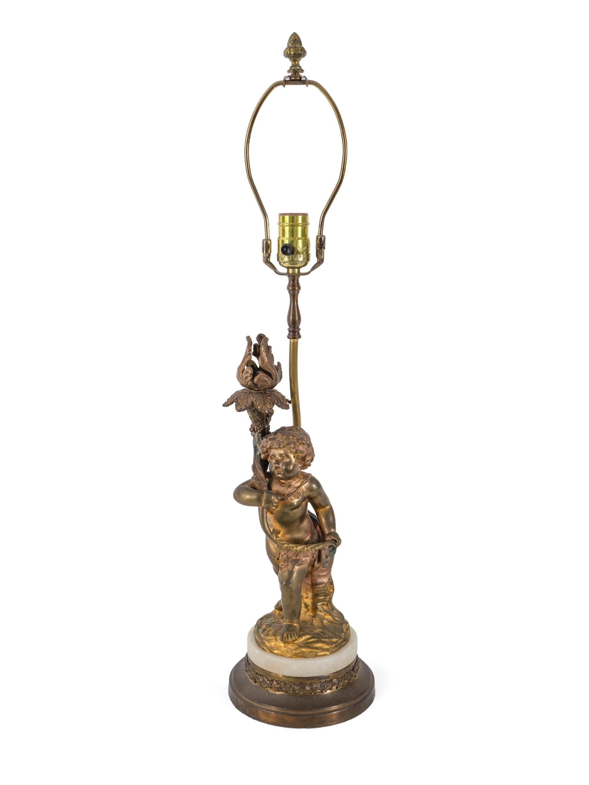 A Louis XVI Style Bronze Figure of a Cherub Mounted as a Lamp — LATE 19TH CENTURY