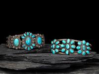 Navajo or Zuni Silver and Turquoise Cluster Cuff Bracelets