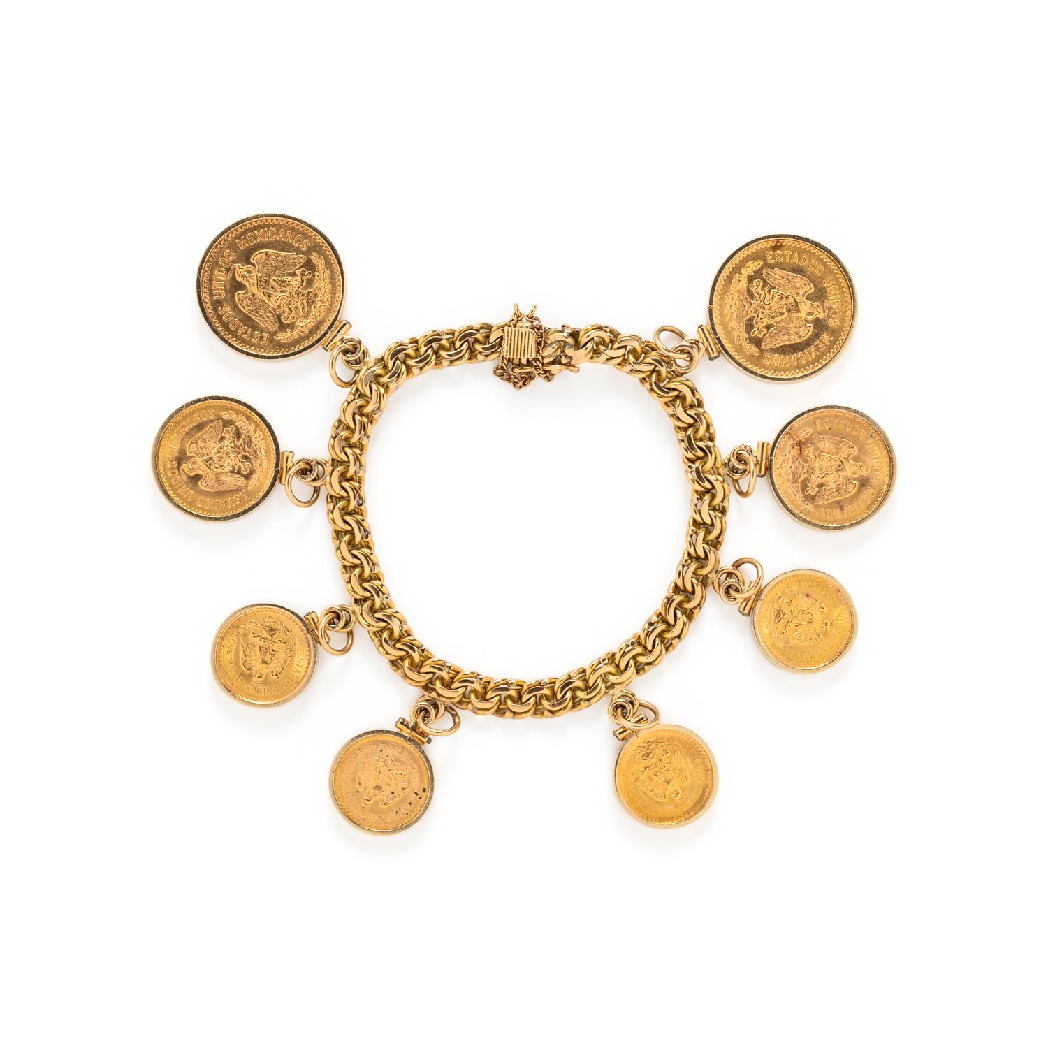 YELLOW GOLD COIN CHARM BRACELET