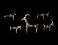 A Group of 7 Luristan Bronze Objects Including Animal Figures and Spearheads