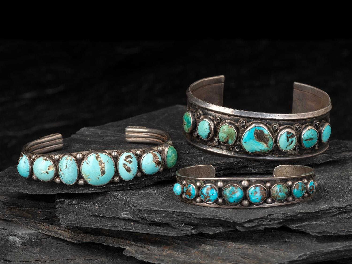 Navajo Silver and Turquoise Cuff Bracelets