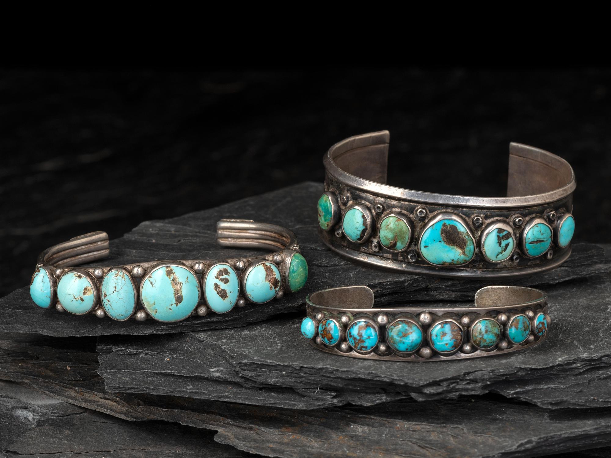 Navajo Silver and Turquoise Cuff Bracelets