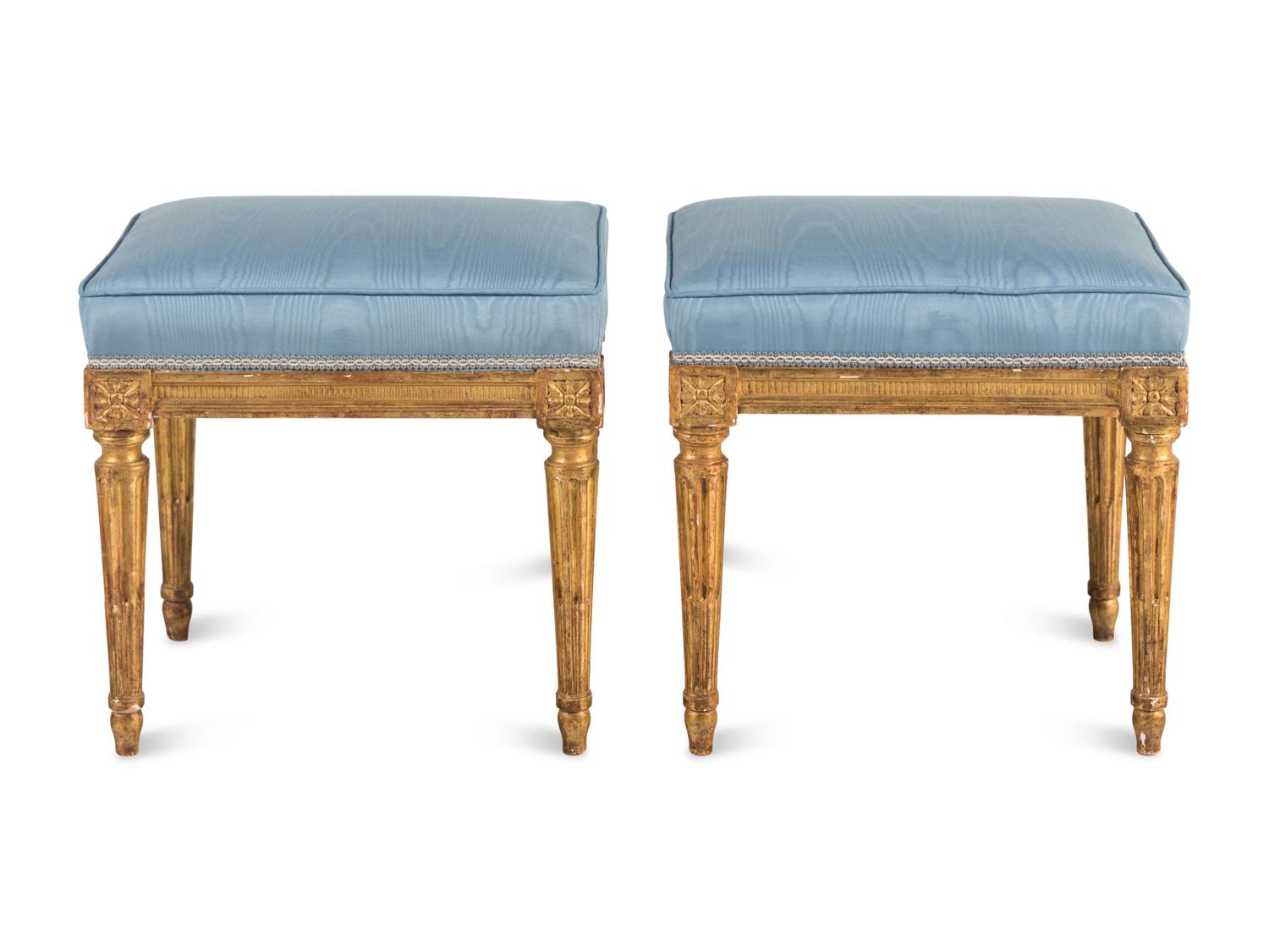 A Pair of Louis XVI Carved Giltwood Tabourets