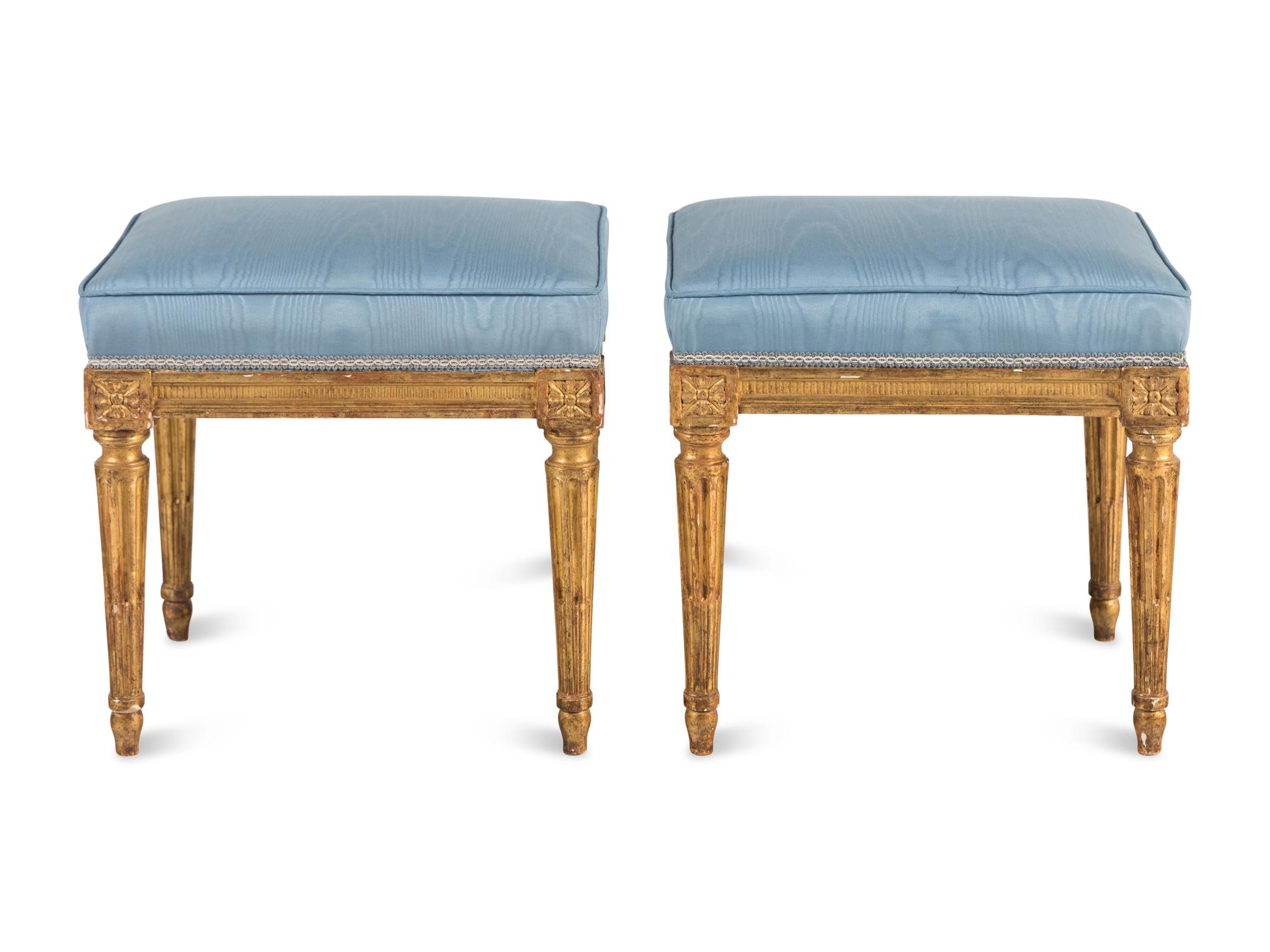 A Pair of Louis XVI Carved Giltwood Tabourets