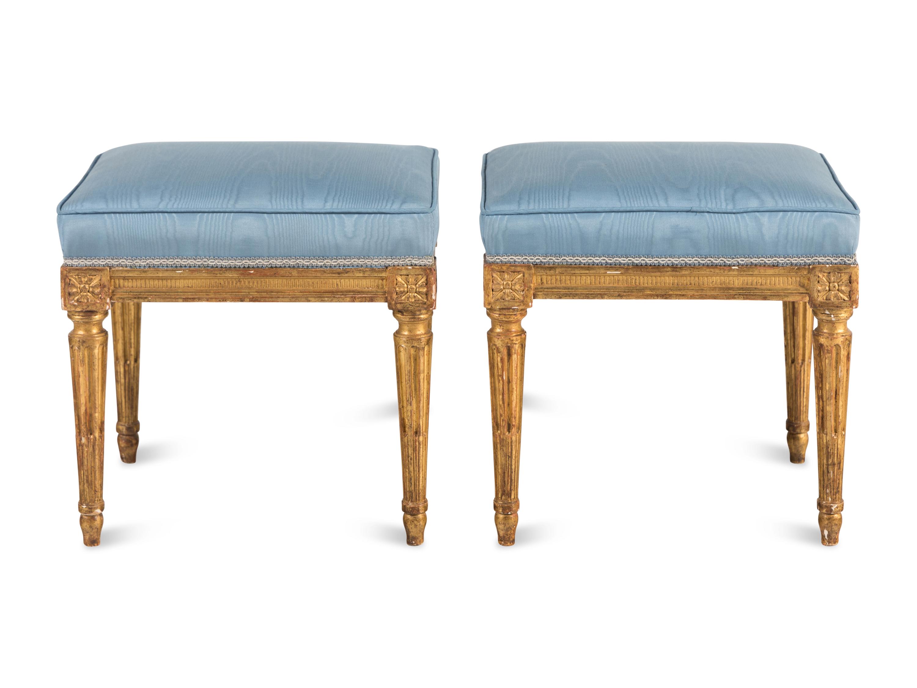A Pair of Louis XVI Carved Giltwood Tabourets
