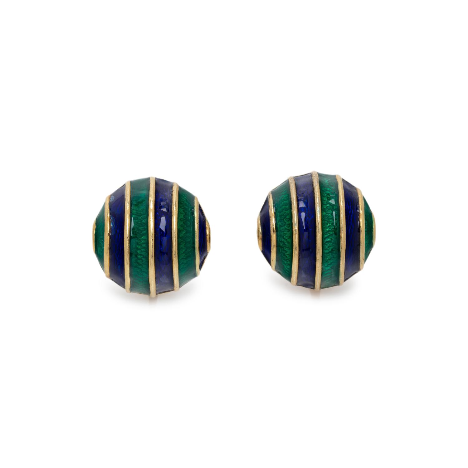 CELLINO, YELLOW GOLD AND ENAMEL EARCLIPS