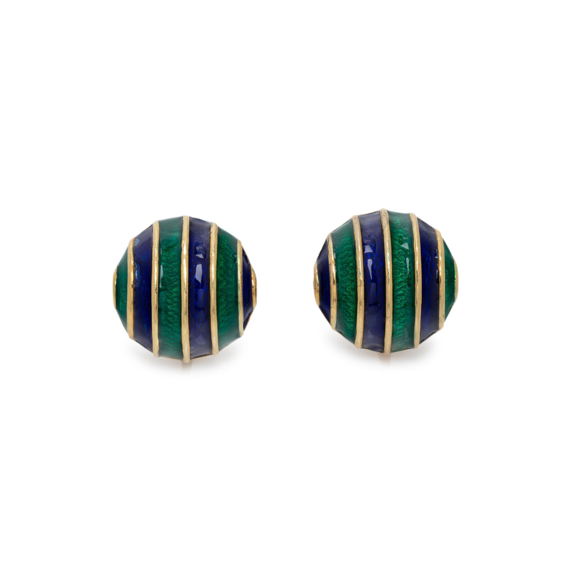 CELLINO, YELLOW GOLD AND ENAMEL EARCLIPS