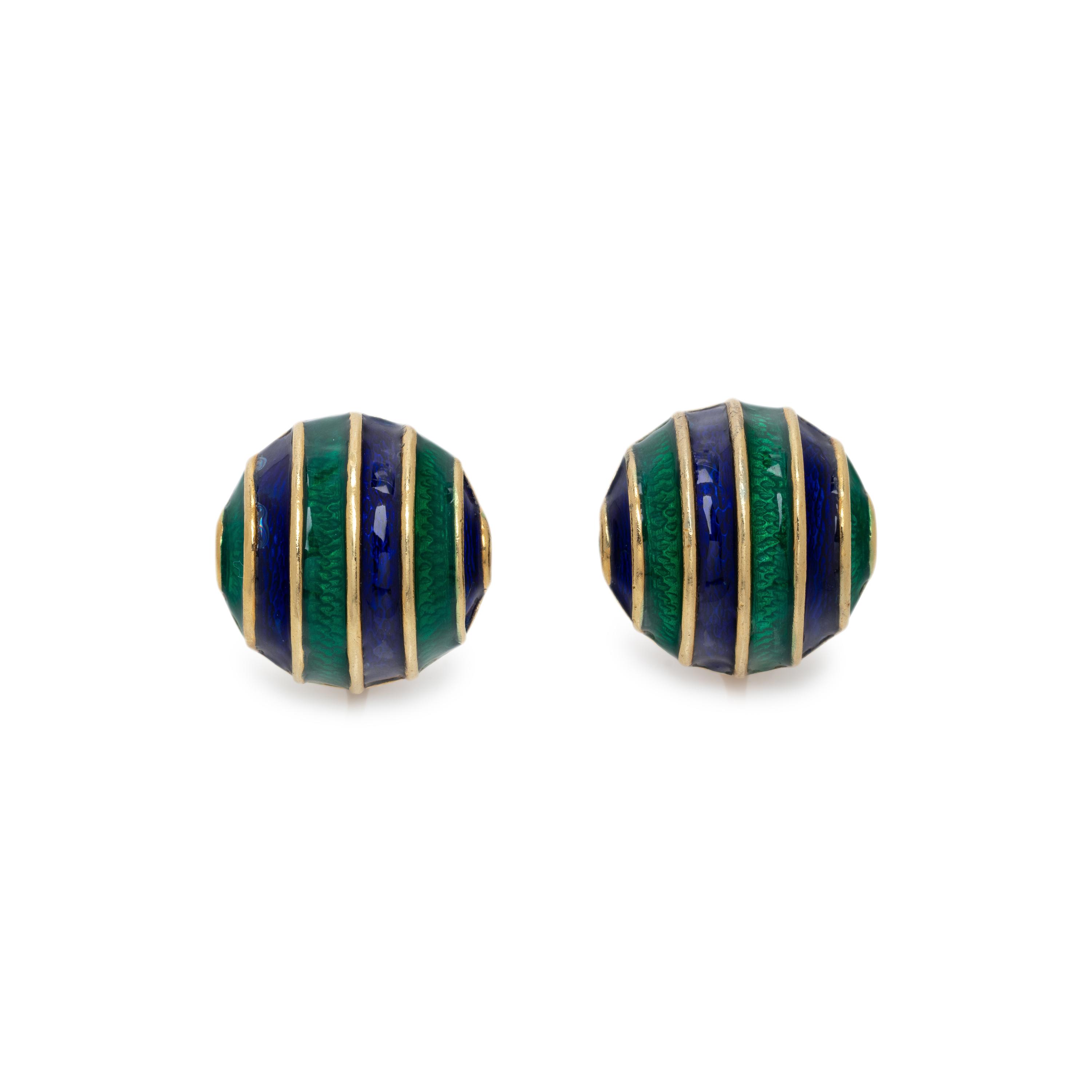 CELLINO, YELLOW GOLD AND ENAMEL EARCLIPS