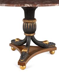 A Continental Neoclassical Style Painted and Parcel Gilt Marble-Top Center Table
