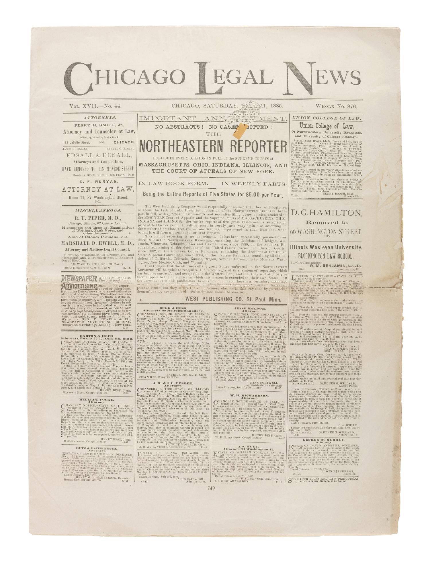 [CHICAGO - LAW]. A large group of indentures and other legal ephemera from Chicago, Cook County, and the state of Illinois.