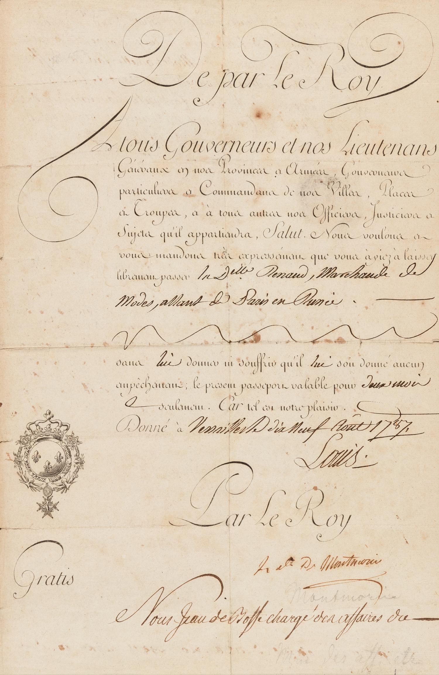 [LOUIS XVI]. A group of 2 documents with secretarial signatures, comprising: