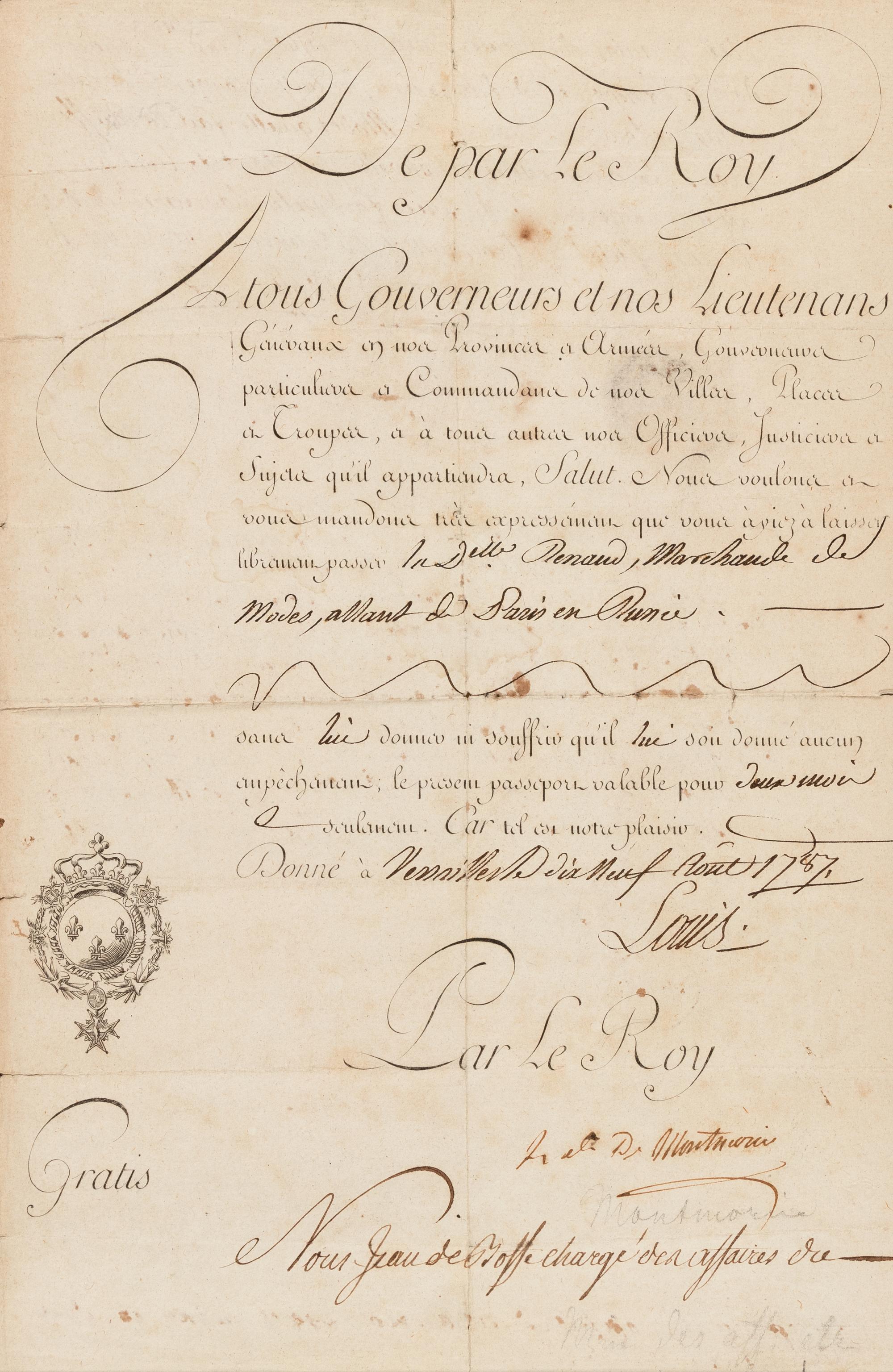 [LOUIS XVI]. A group of 2 documents with secretarial signatures, comprising: