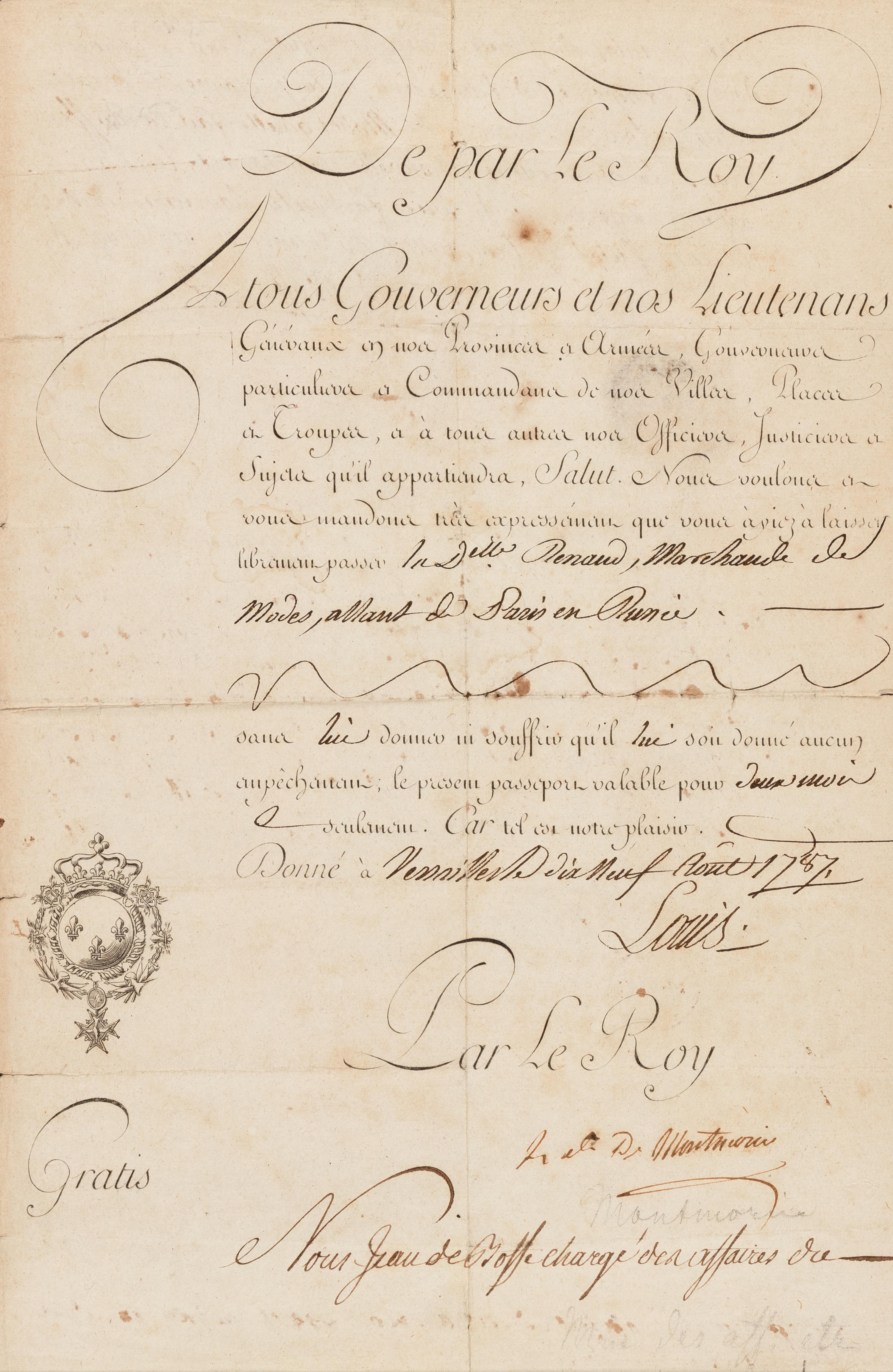 [LOUIS XVI]. A group of 2 documents with secretarial signatures, comprising: