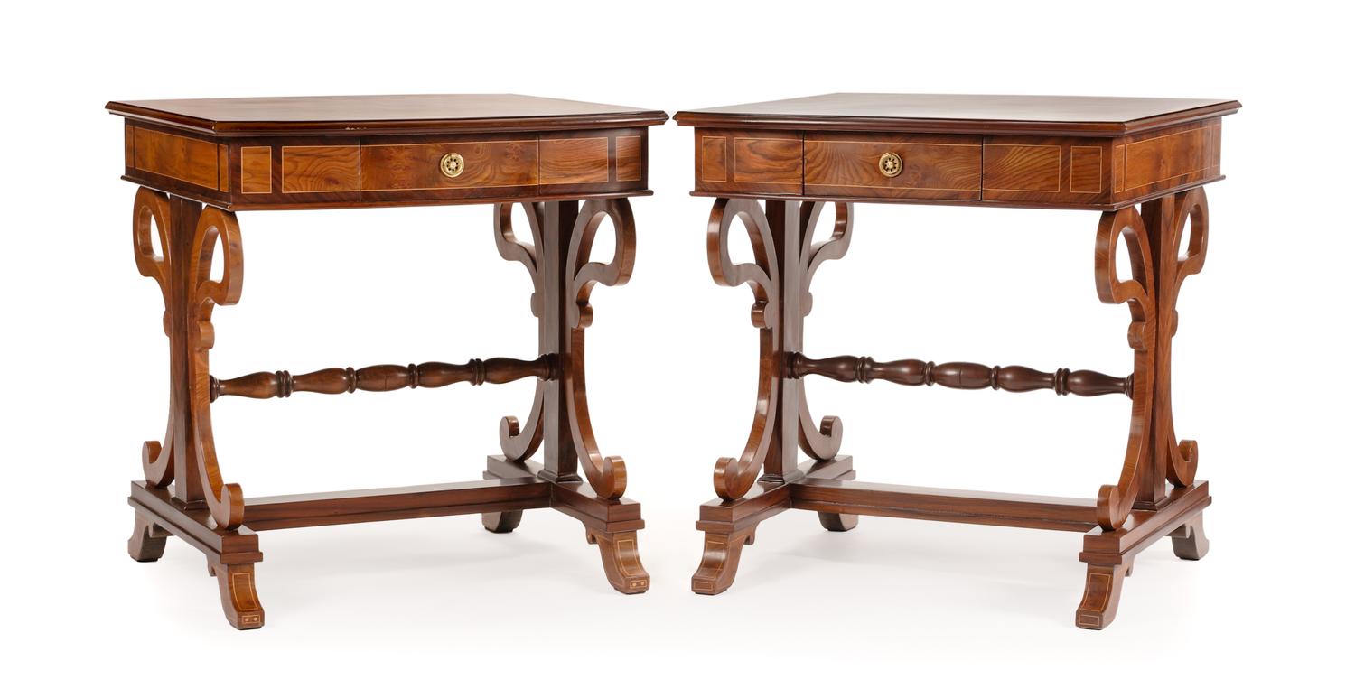 A Pair of Regency Style Side Tables Height 32 x width 30 x depth 32 inches.