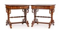 A Pair of Regency Style Side Tables Height 32 x width 30 x depth 32 inches.