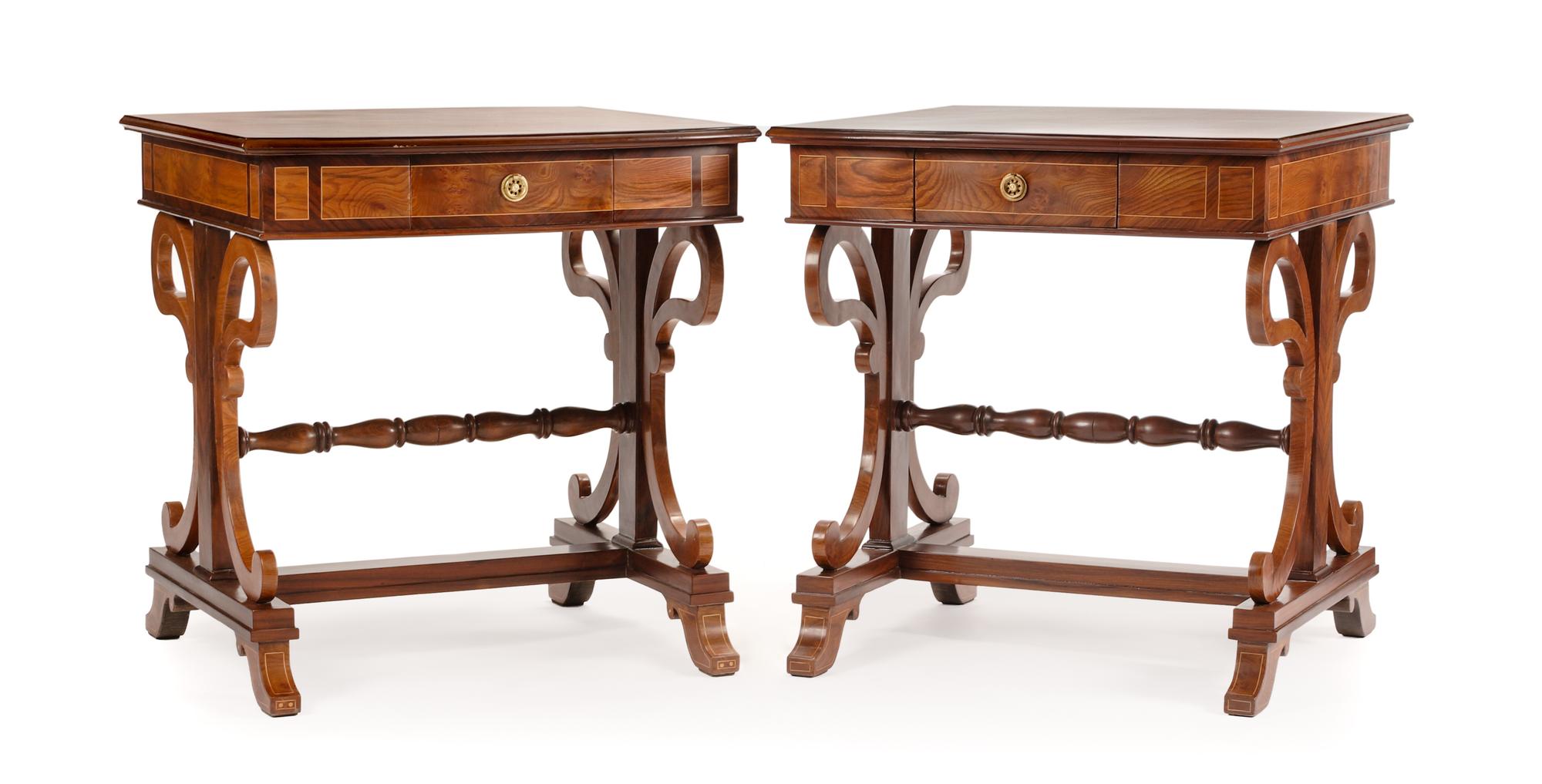 A Pair of Regency Style Side Tables Height 32 x width 30 x depth 32 inches.