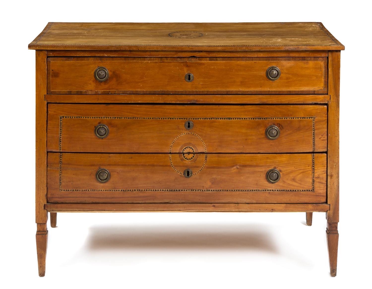 A Northern Italian Parquetry and Walnut Commode Height 35 x width 47 1/4 x depth 20 1/2 inches. — EARLY 19TH CENTURY