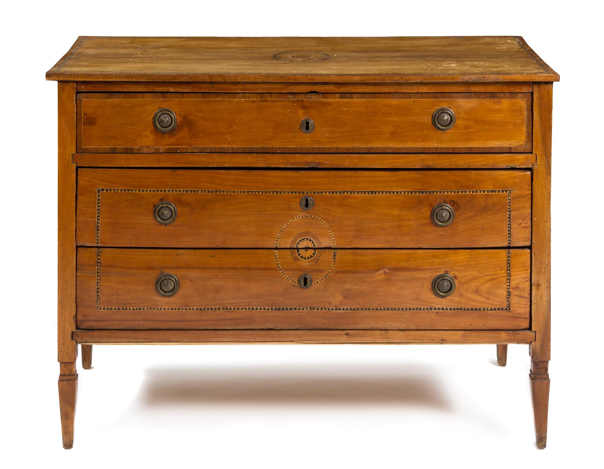 A Northern Italian Parquetry and Walnut Commode Height 35 x width 47 1/4 x depth 20 1/2 inches. — EARLY 19TH CENTURY