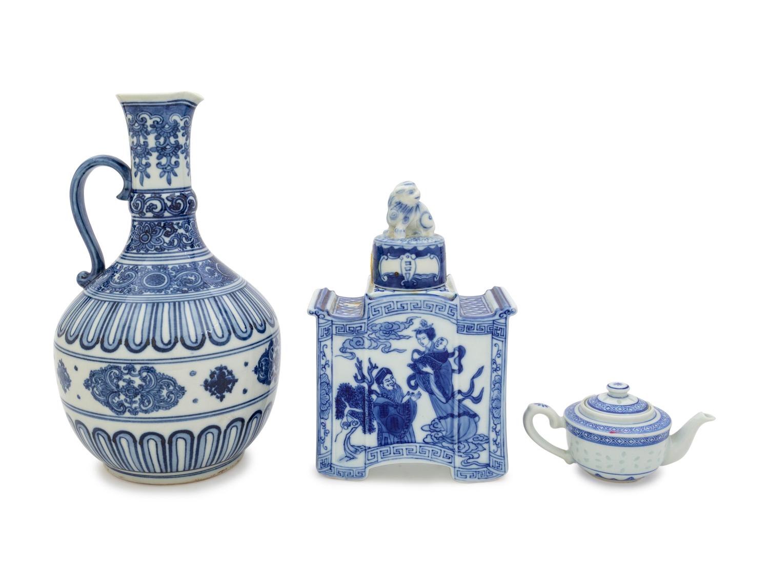 Three Chinese Blue and White Porcelain Articles