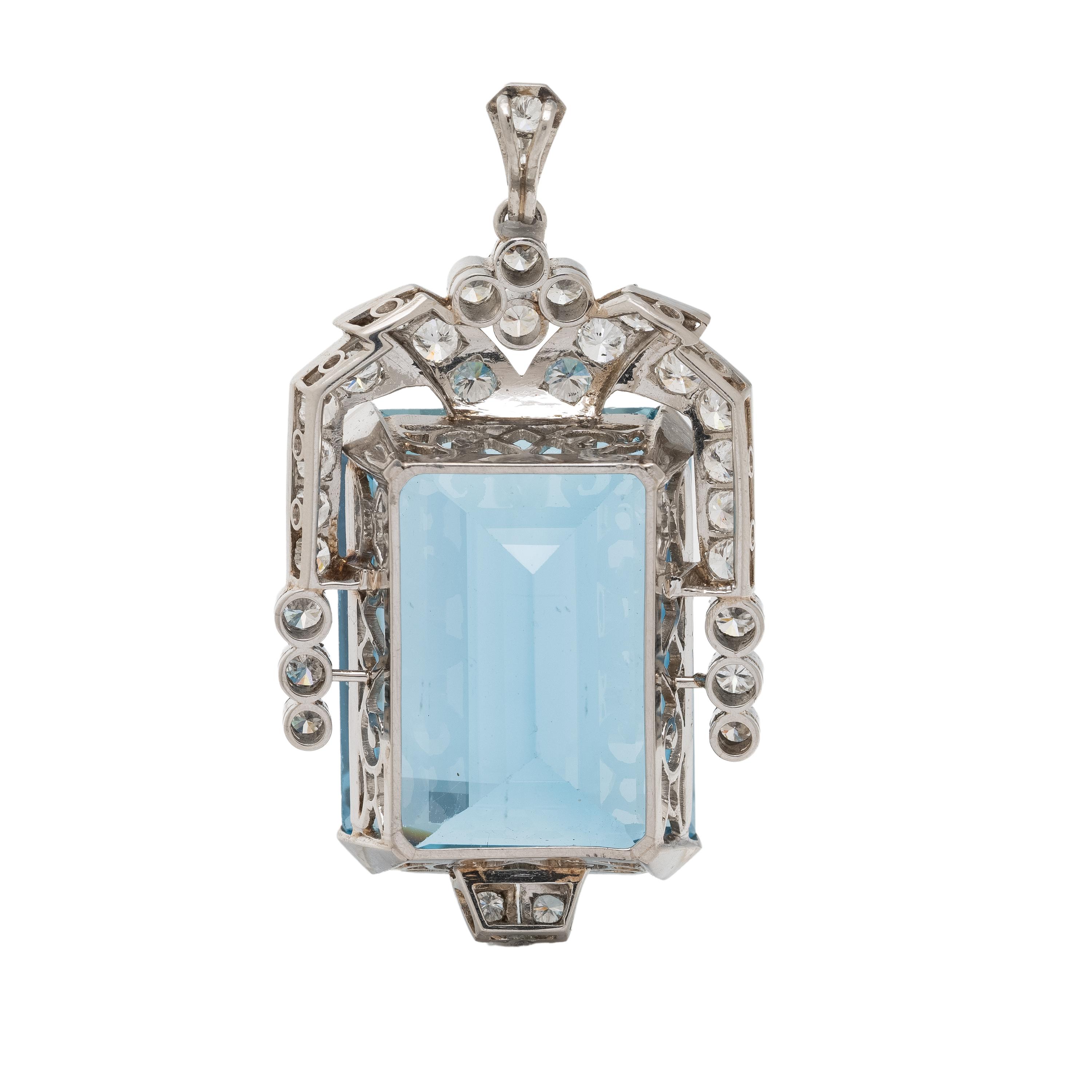 Aquamarine, Diamond, and Platinum Pendant