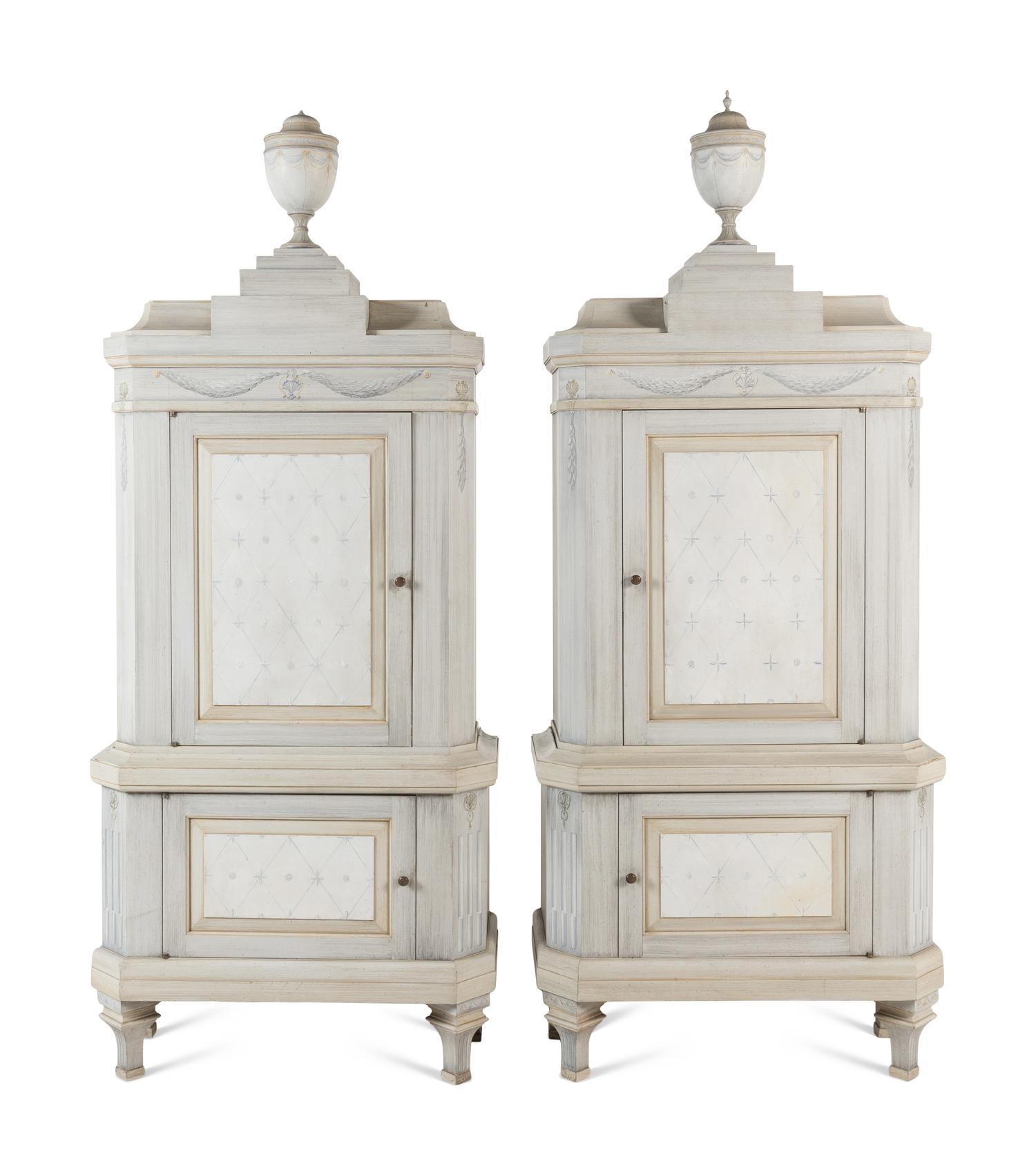 A Pair of Swedish Neoclassical Style Painted Cabinets