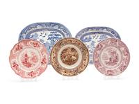 A Collection of Eight Pieces of English Transfer Decorated Plates and Platters — 19TH CENTURY