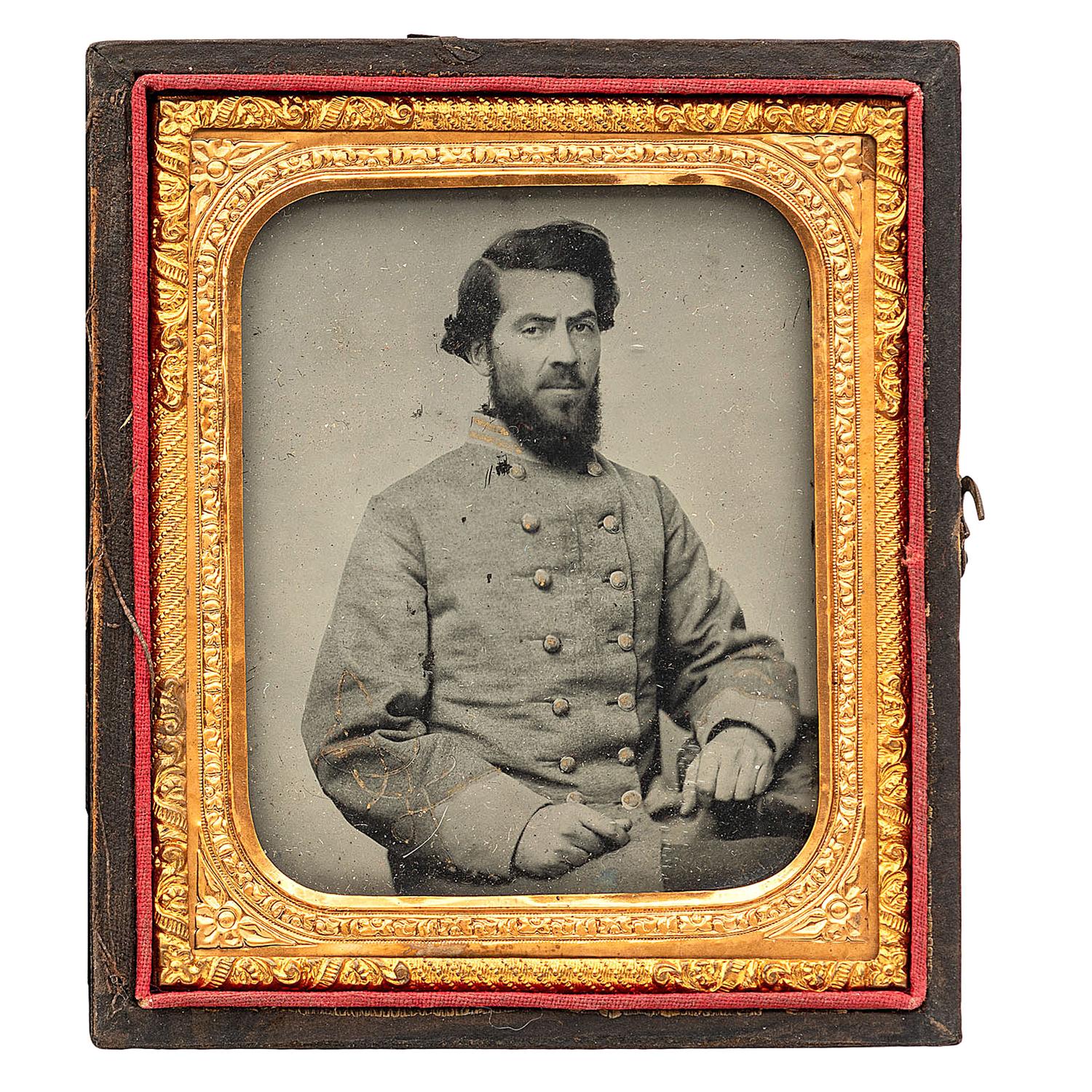 [CIVIL WAR]. Sixth plate ambrotype of an unidentified Confederate first lieutenant of infantry.