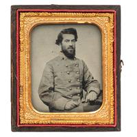 [CIVIL WAR]. Sixth plate ambrotype of an unidentified Confederate first lieutenant of infantry.