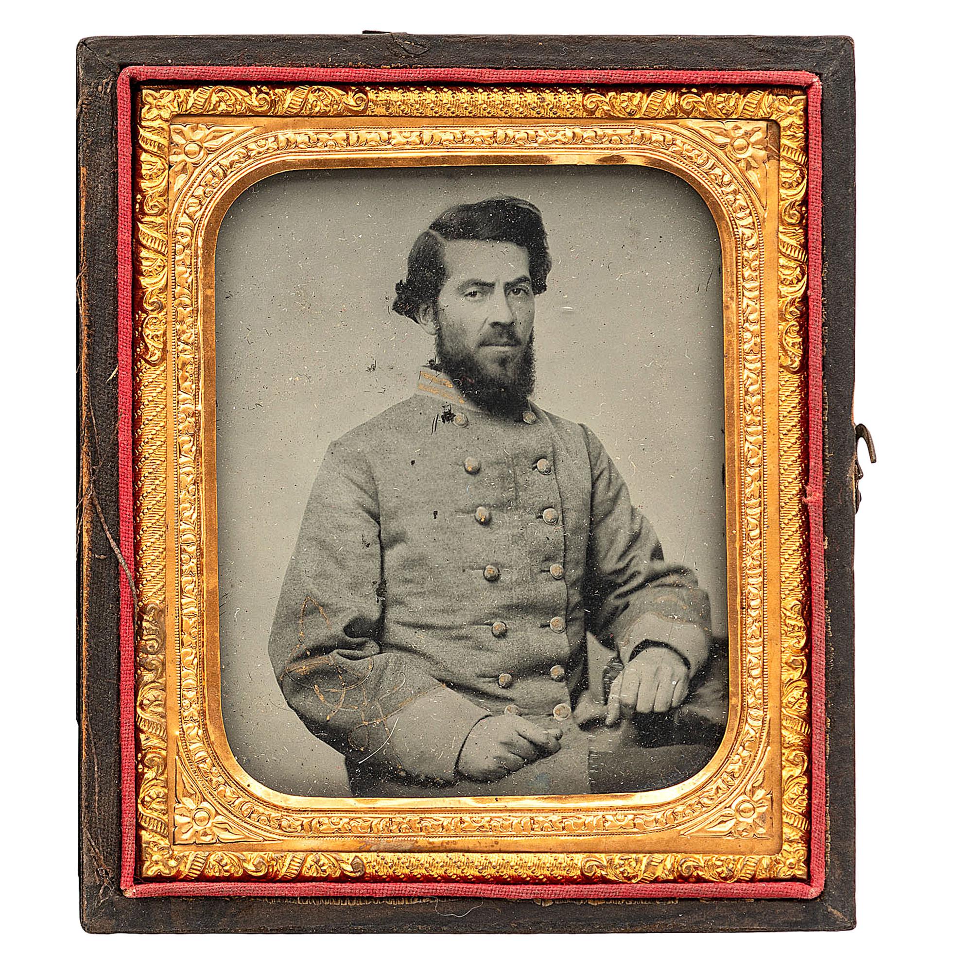 [CIVIL WAR]. Sixth plate ambrotype of an unidentified Confederate first lieutenant of infantry.