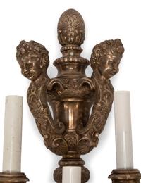 A Pair of Napoleon III Style Silvered Bronze Five-Light Sconces