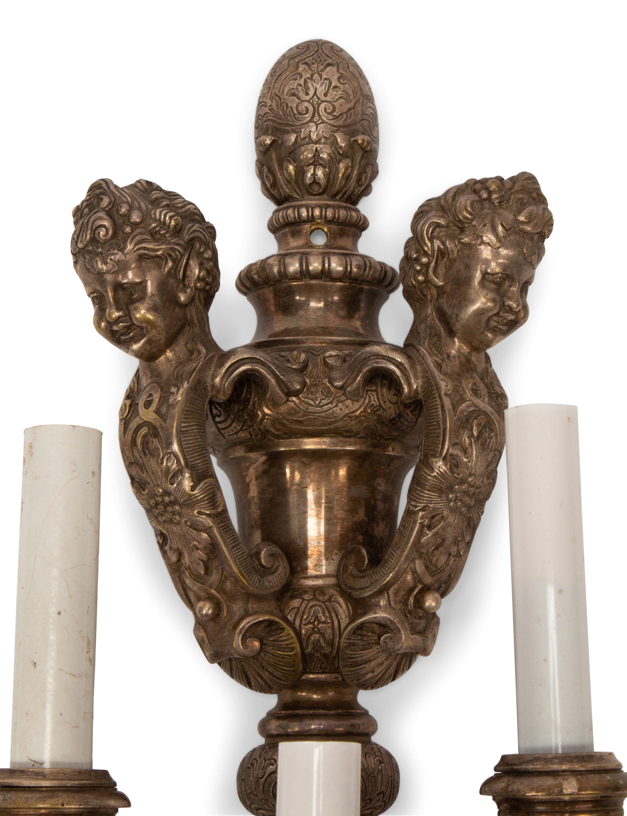 A Pair of Napoleon III Style Silvered Bronze Five-Light Sconces