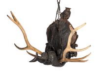 A Pair of Painted Wood and Antler-Mounted Lusterweibchen Chandeliers