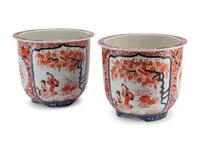 A Pair of Imari Palette Porcelain Jardinières
