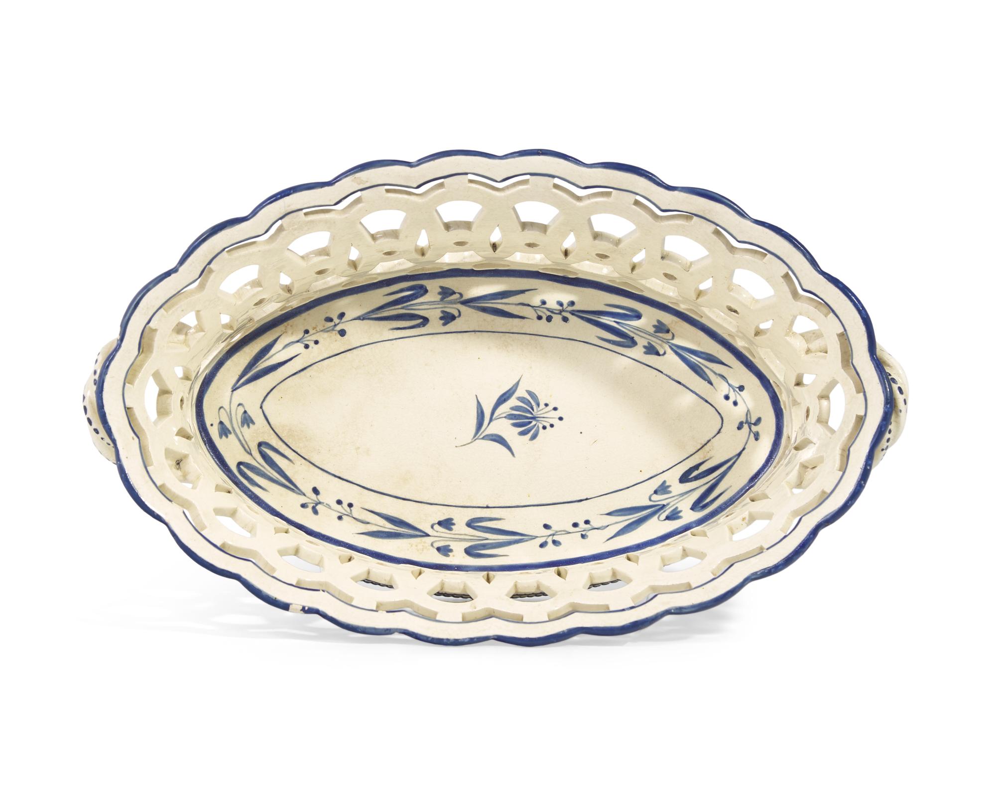 A Wedgwood Enamel Decorated Creamware Oval Basket