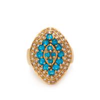 BLUE GLASS, DIAMOND, AND YELLOW GOLD RING