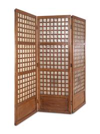A Philippine Wood and Capiz Shell Three-Panel Floor Screen