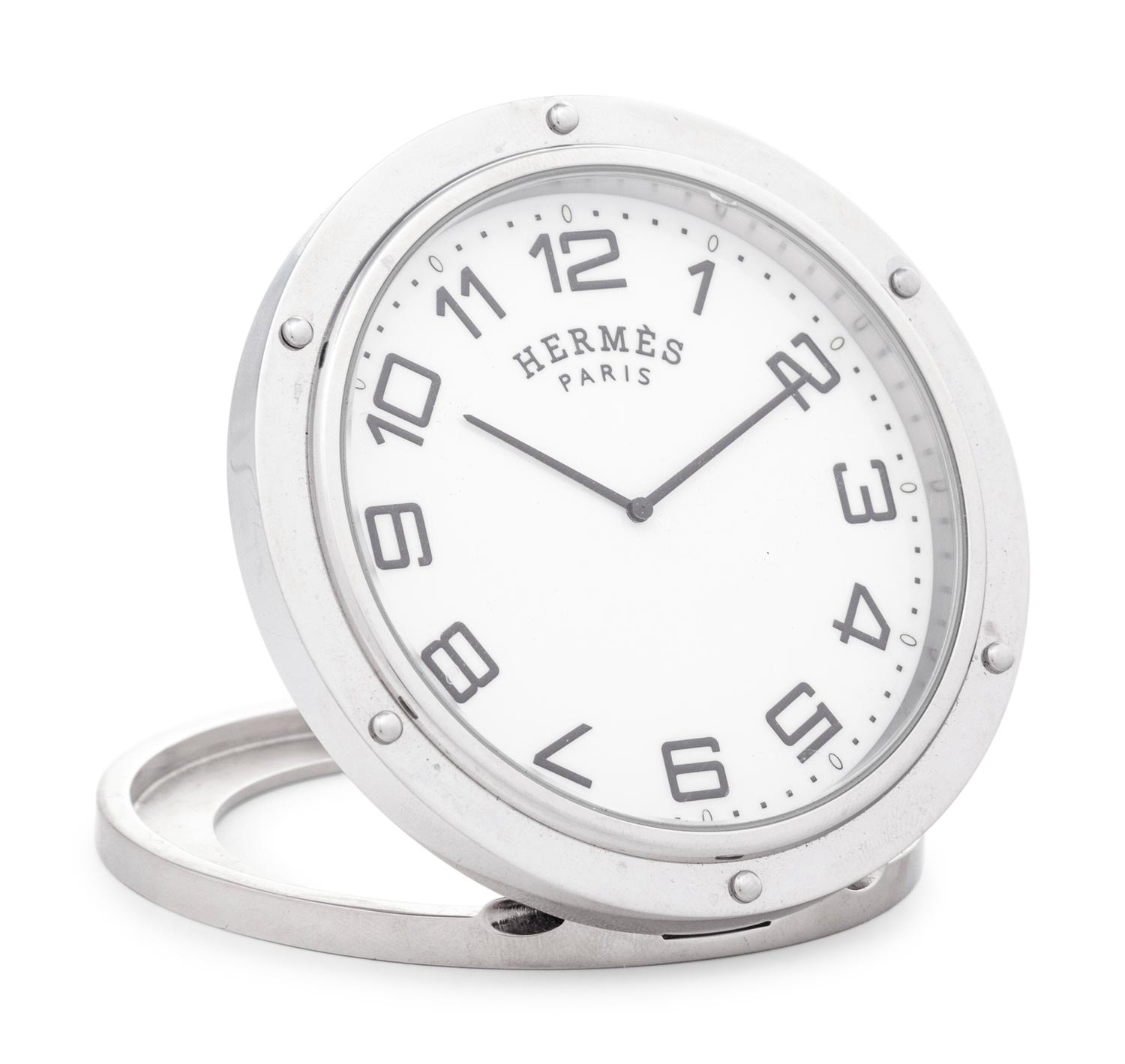 An Hermès Silver-Plate Desk Clock