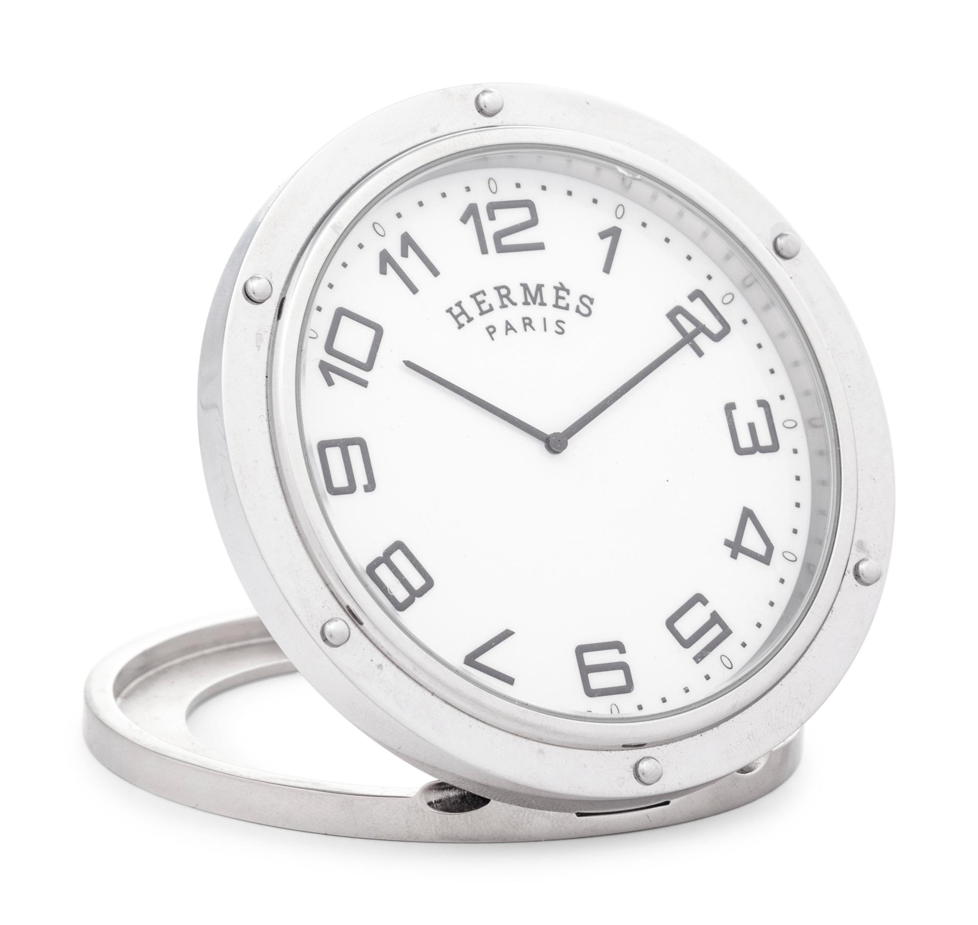 An Hermès Silver-Plate Desk Clock