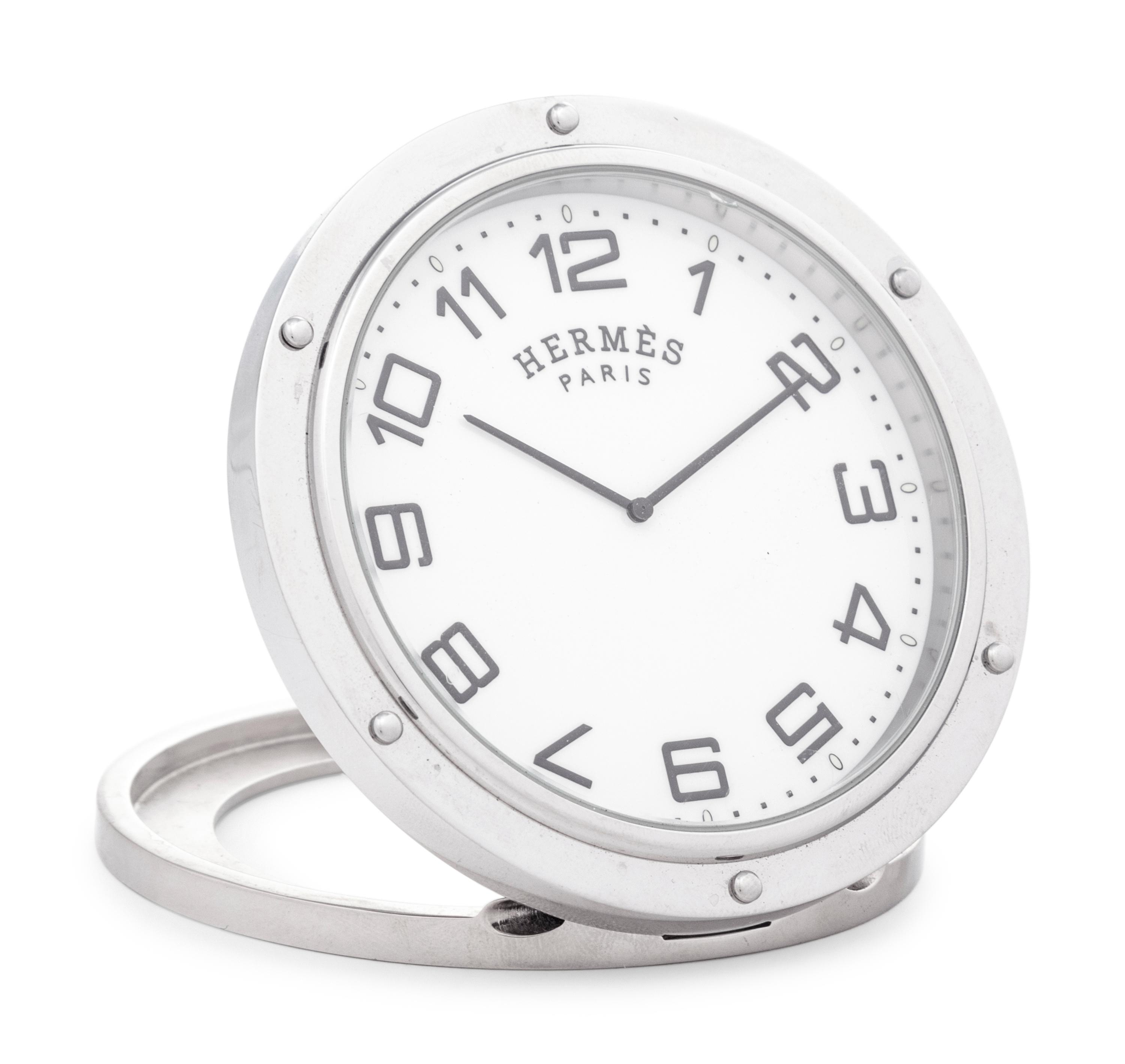 An Hermès Silver-Plate Desk Clock