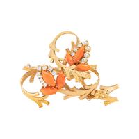 CORAL AND DIAMOND BROOCH
