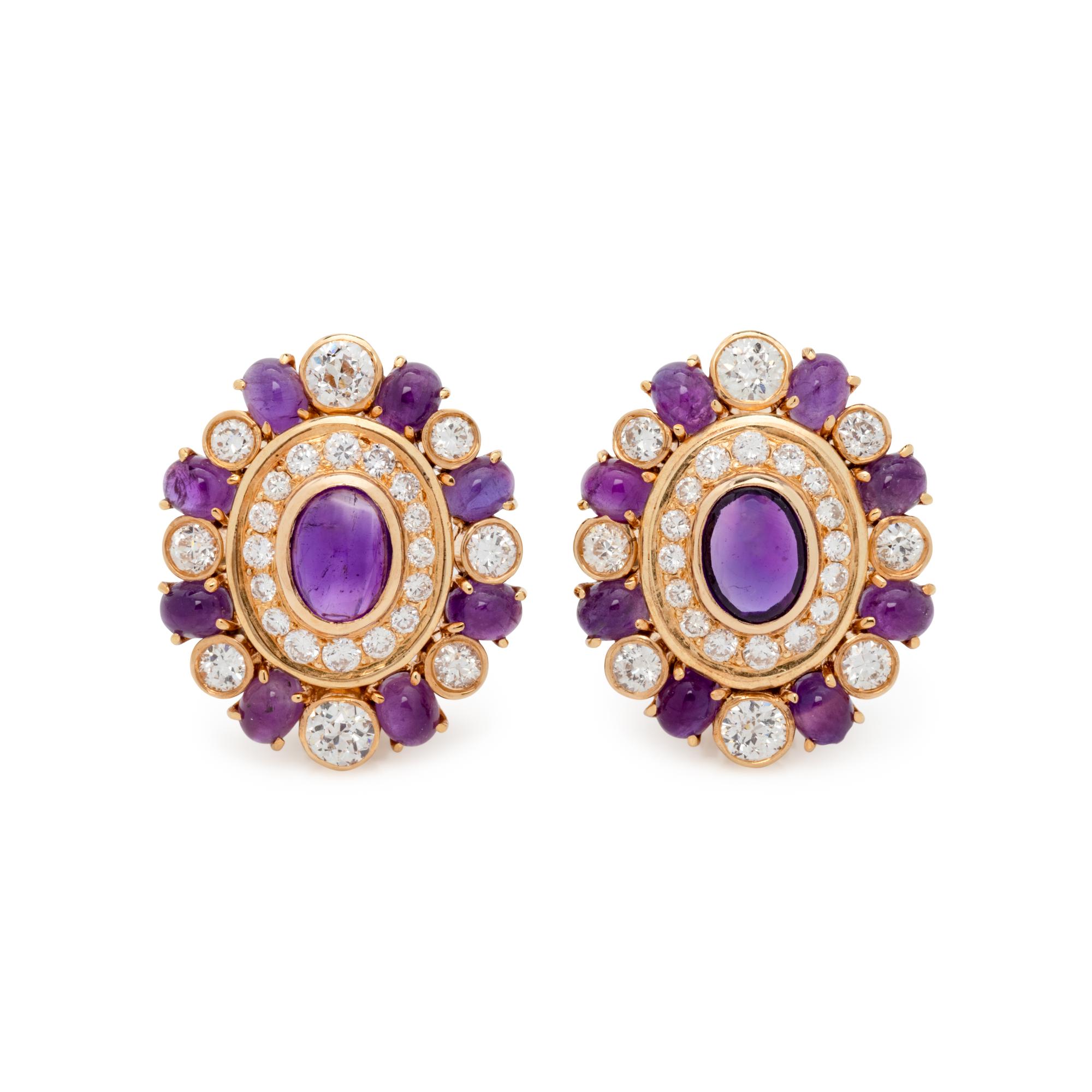 VAN CLEEF & ARPELS, AMETHYST AND DIAMOND EARCLIPS