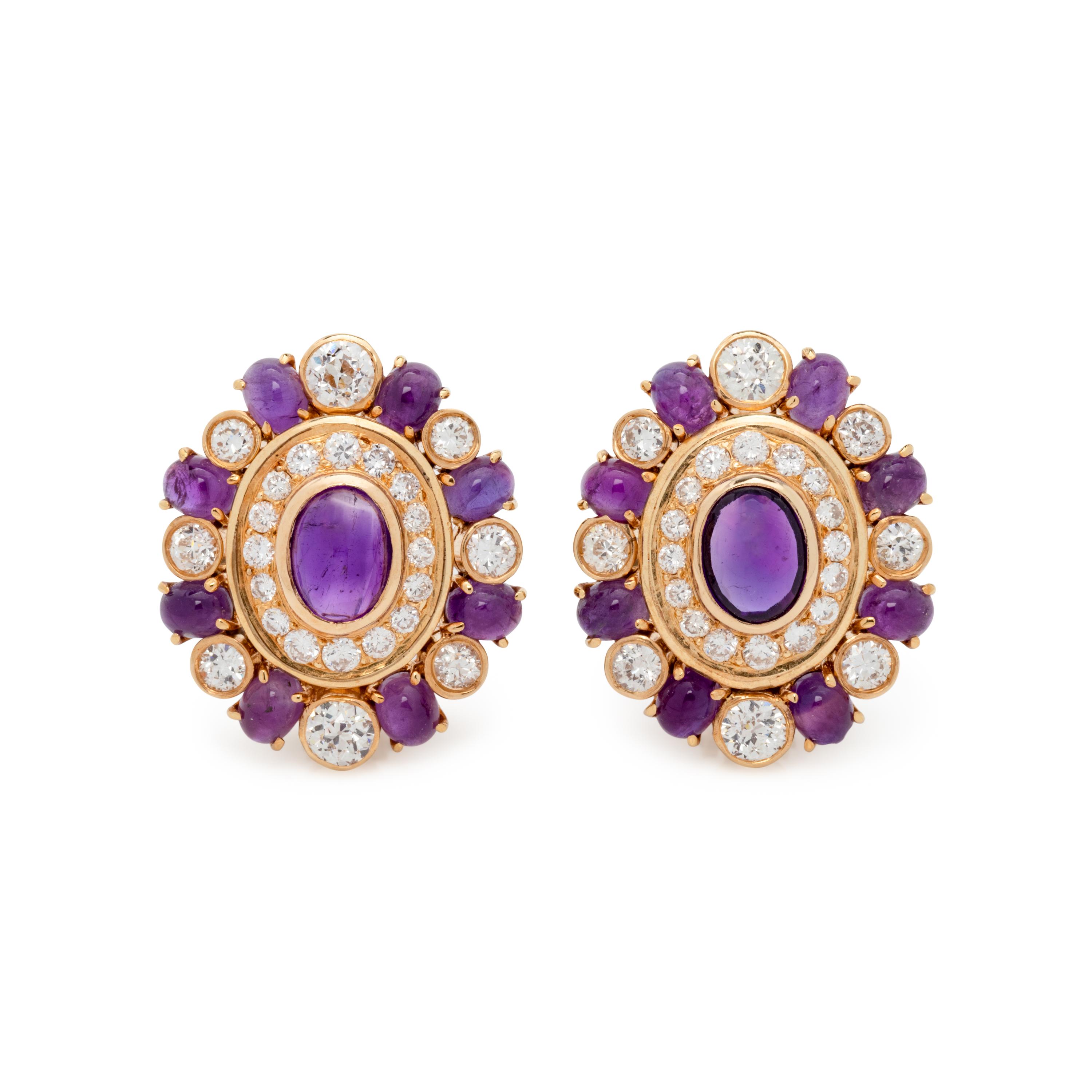 VAN CLEEF & ARPELS, AMETHYST AND DIAMOND EARCLIPS