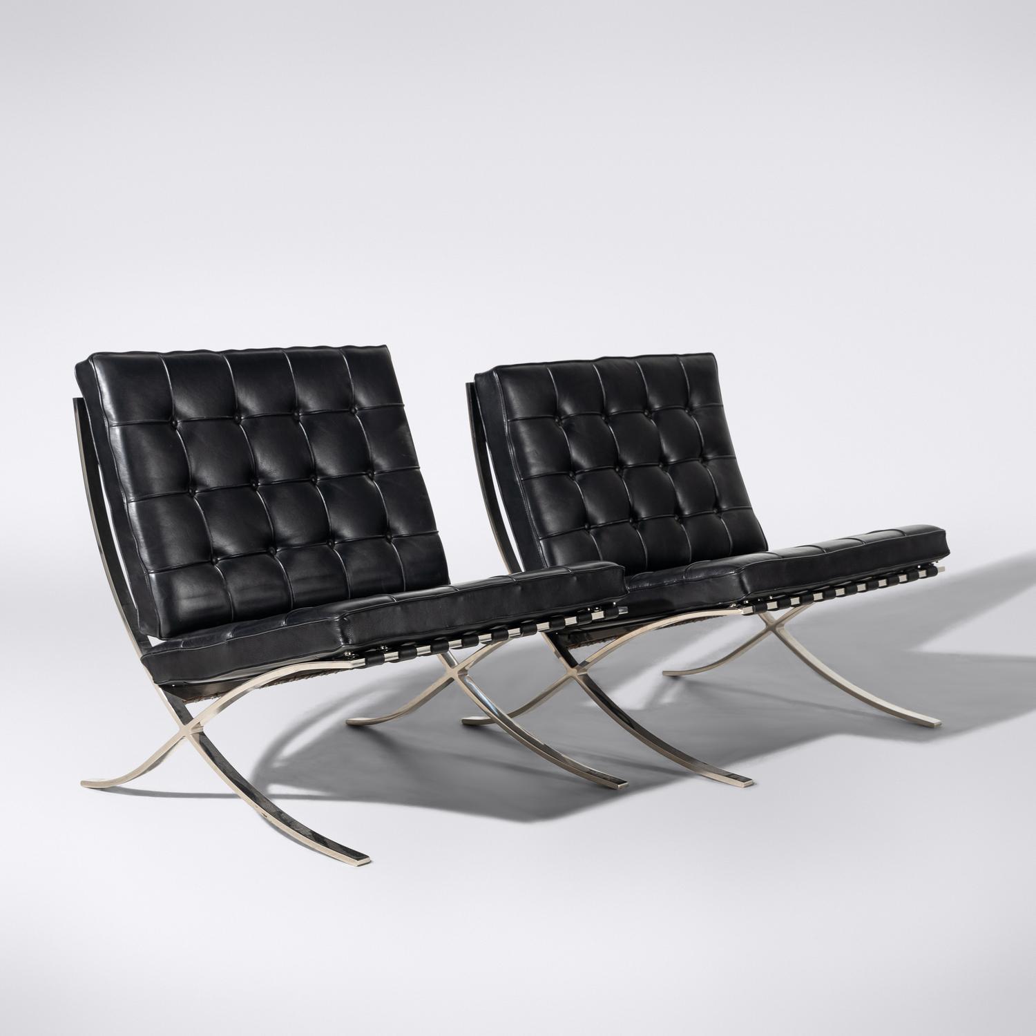 Pair of Barcelona Chairs with Ottoman and a Coffee Table for Knoll