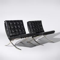 Pair of Barcelona Chairs with Ottoman and a Coffee Table for Knoll