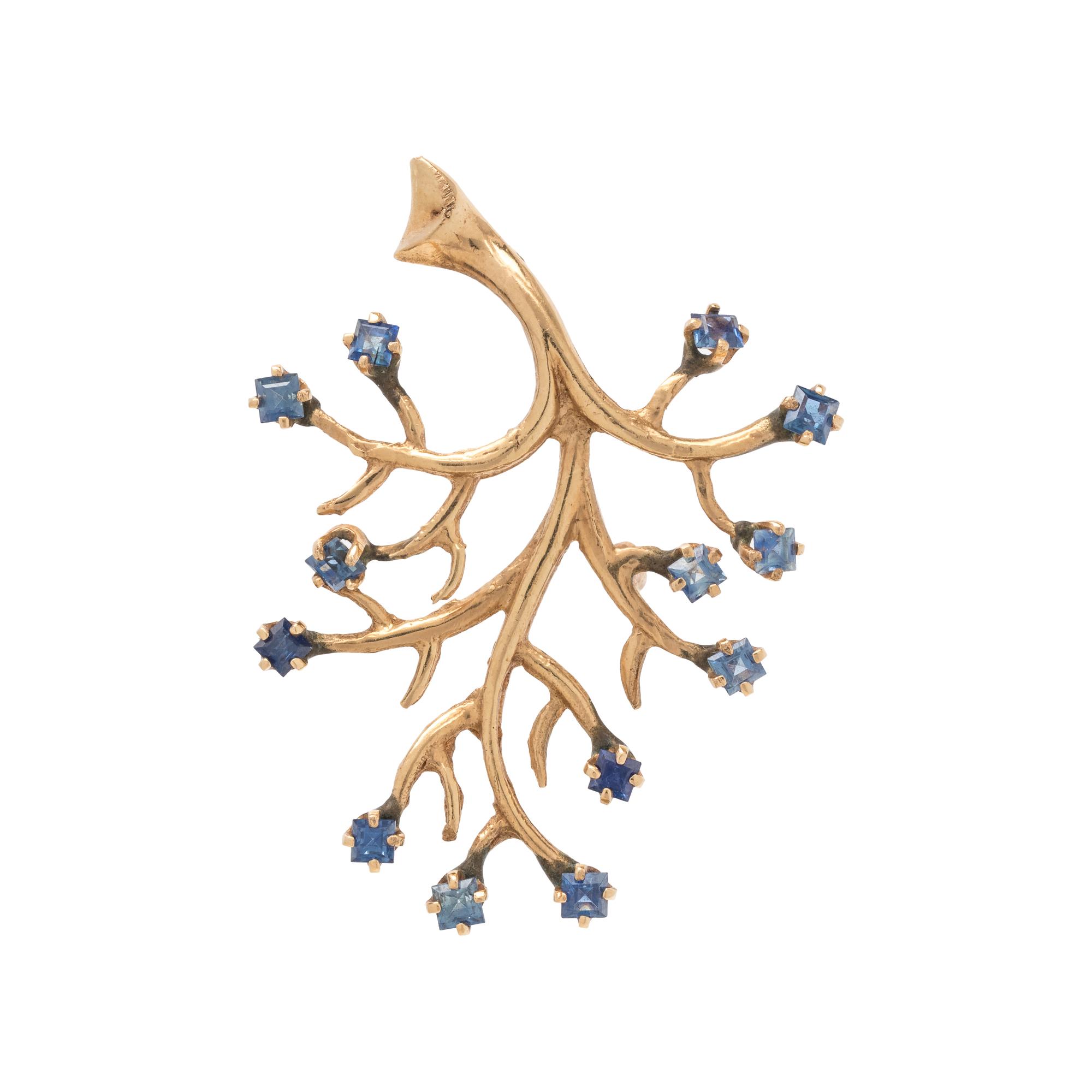 YELLOW GOLD AND SAPPHIRE TREE MOTIF BROOCH