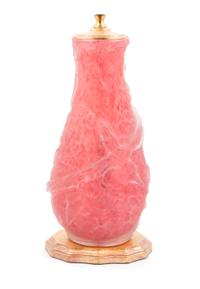 Steuben, 20TH CENTURY, a rose quartz lamp, with applied matsu-no-ke decoration