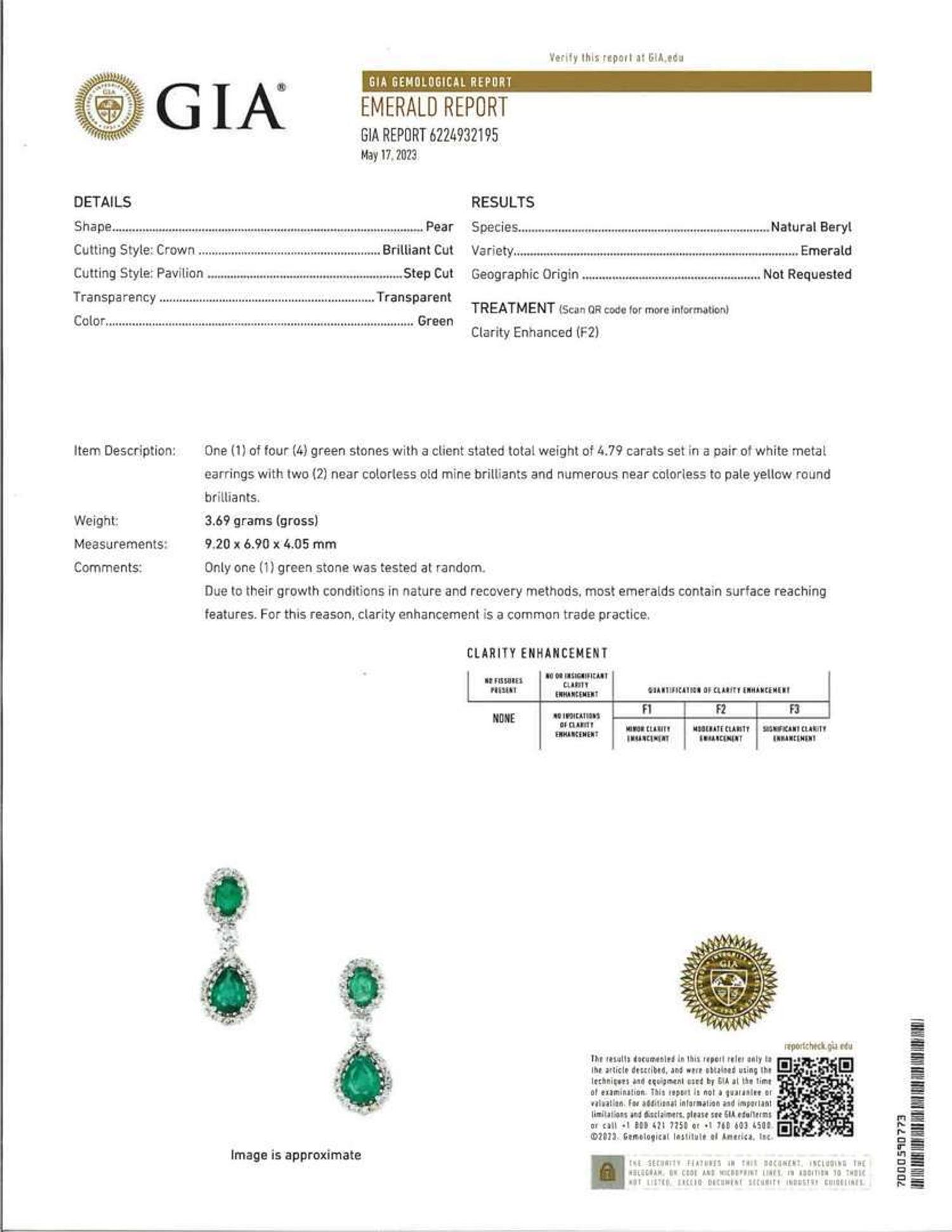 A Pair of 18K White Gold, Diamond, and Emerald Earrings